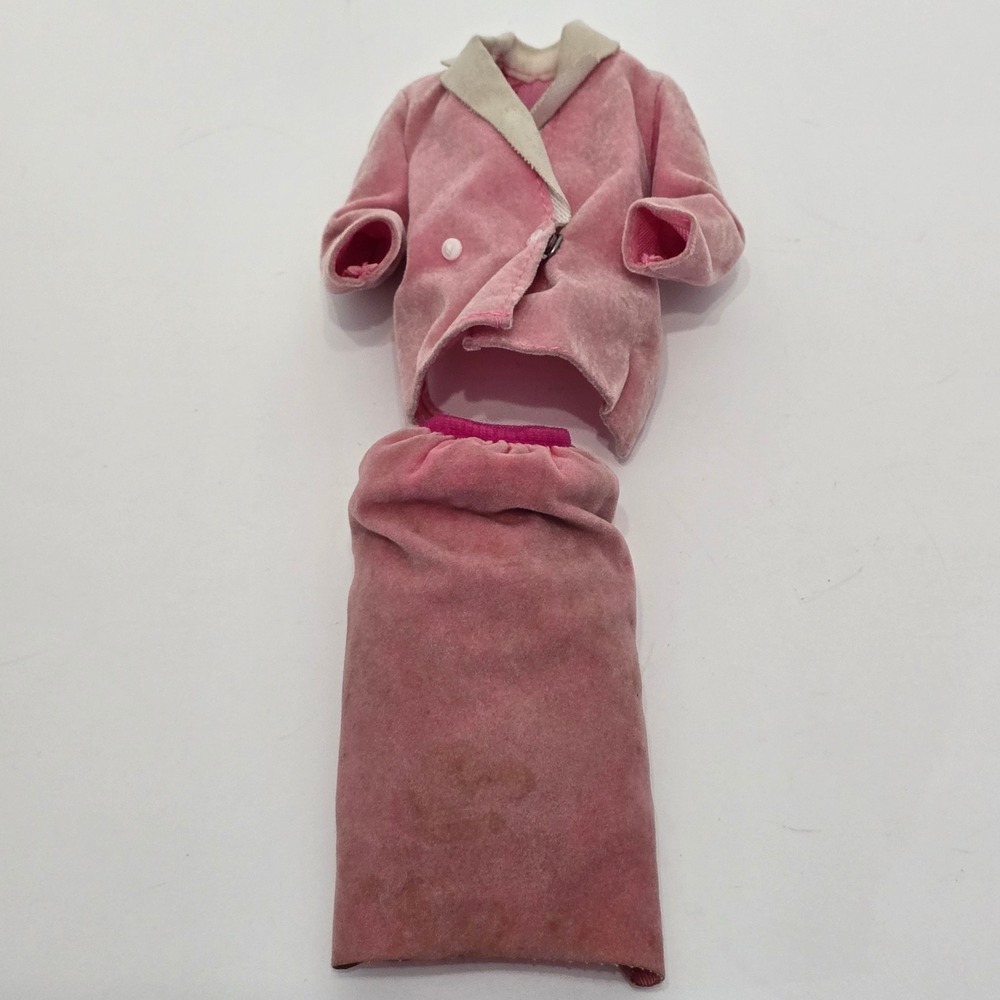 Vintage Pink Velvet Doll Jacket Skirt Set Outfit Barbie Barbiecore Retro Fashion